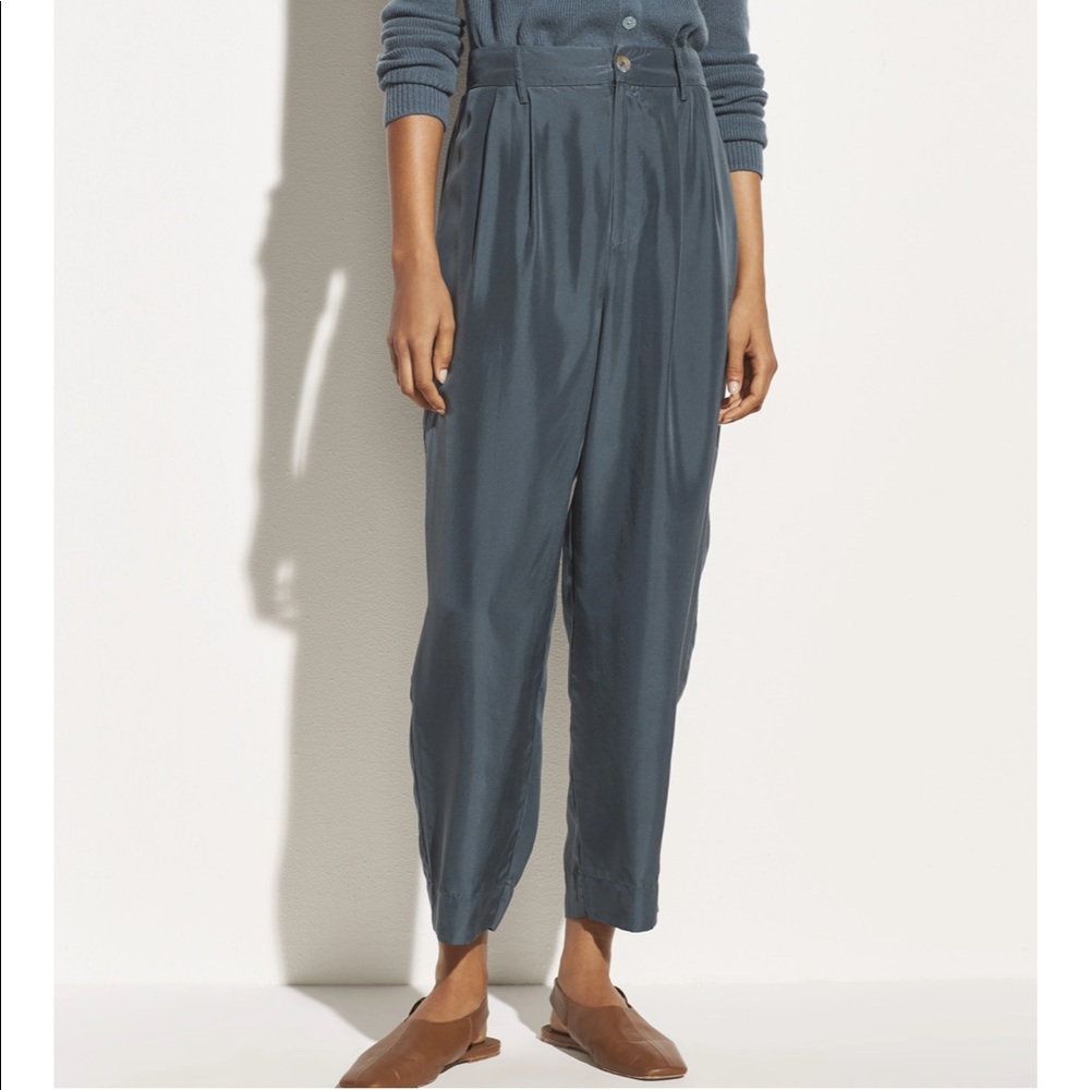 Cropped Silk Habotai Trouser in Sea Leaf - 6